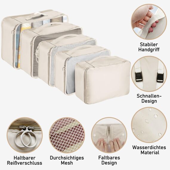 MOFELON Koffer Organizer Set, 10 Stück Packing Cubes, Kofferorganizer Packtaschen Set, Travel Packwürfel mit Kleidertaschen Schuhbeutel, Reise Gadgets-Beige