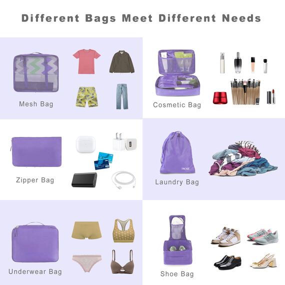 BAGAIL 8 Teilige Packwürfel, Kleidertaschen, Packing Cubes, Verpackungswürfel, Packtaschen Set für Urlaub und Reisen, Kofferorganizer Reise Würfel, Ordnungssystem für Koffer