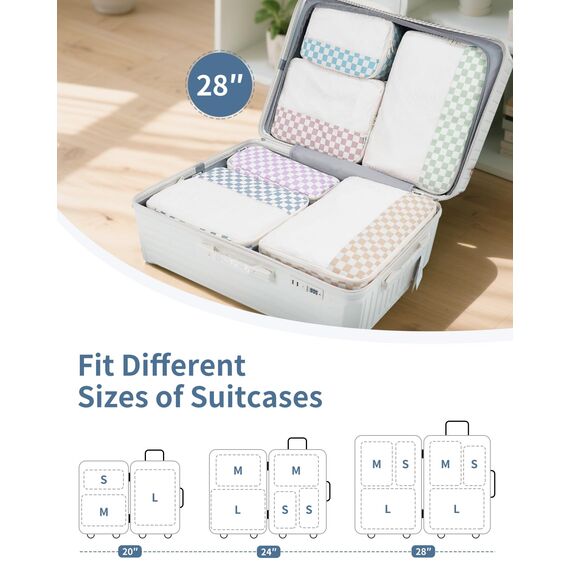 Narwey 7 Teilige Koffer Organizer Set, Packing Cubes Backpack Reise Packwürfel Rucksack Organizer Set Packtaschen für Koffer, Kofferorganizer Reiseorganizer Travel Essentials Bag (Kombiniert Checker)