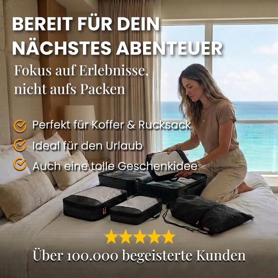 Compression Packing Cubes Set für mehr Platz im Koffer & Backpack - Packwürfel Packing Cubes Compression als Rucksack Organizer - Travel Packtaschen Reise - Camping Zubehör & Wander Ausrüstung