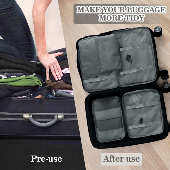 GIBOHOM Koffer Organizer Set, 15 Stück Packing Cubes, Wasserdichte Kleidertaschen für Urlaub und Reisen, Travel Organizer, Reiseorganizer Mit Packtaschen Transparentem, Grau