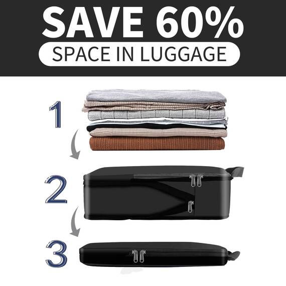 Eono by Amazon - Komprimierbaren Packwürfeln zur Organisation Ihres Reisegepäcks, Compression Packing Cube, Packtaschen Set & Gepäck Organizer für Rucksack & Koffer, Schwarz, 4-teilig