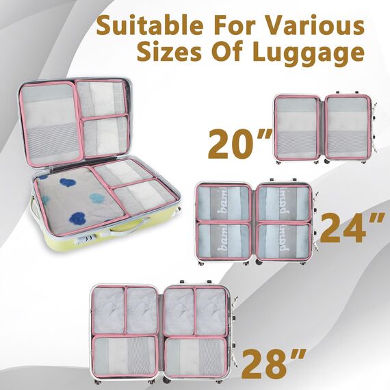 Packing Cubes 12-teilig – Large Suitcase Organizer – Koffer Organizer & Packtaschen für Koffer – in verschiedenen Größen & Farben (12, Pink)