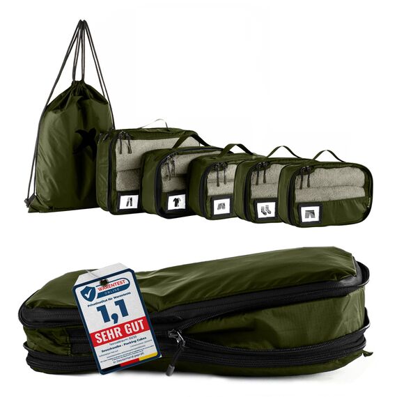 SEESCHWALBE Packwürfel Set mit Kompression | Packing Cubes | Packtaschen Set für Rucksack & Koffer | Extra leichte Kleidertaschen (Olivgrün, 6-teiliges Set)