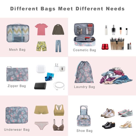 BAGAIL 8 Teilige Packwürfel, Kleidertaschen, Packing Cubes, Verpackungswürfel, Packtaschen Set für Urlaub und Reisen, Kofferorganizer Reise Würfel, Ordnungssystem für Koffer