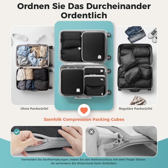 Koffer Organizer Packing Cubes Compression 8 Stück, Wasserdicht PackwüRfel Koffer Organizer Set,Travel Essentials Kofferorganizer FüR HandgepäCk Koffer Und Rucksack