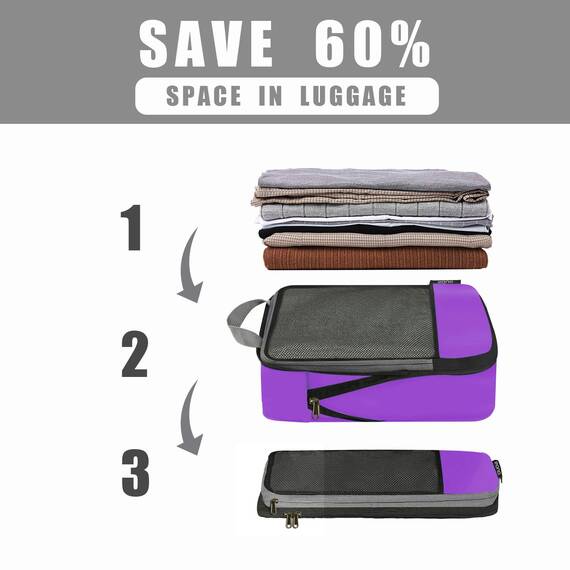 Eono by Amazon - Komprimierbaren Packwürfeln zur Organisation Ihres Reisegepäcks, Compression Packing Cube, Packtaschen Set & Gepäck Organizer für Rucksack & Koffer, Lila, 6-teilig