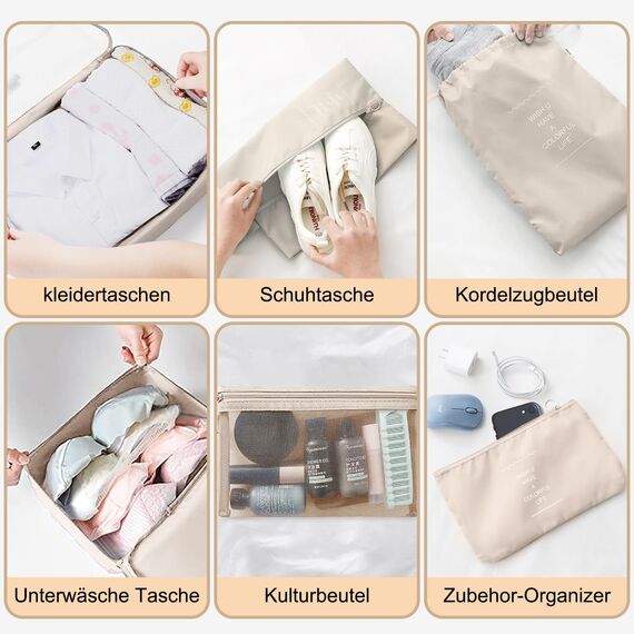 MOFELON Koffer Organizer Set, 10 Stück Packing Cubes, Kofferorganizer Packtaschen Set, Travel Packwürfel mit Kleidertaschen Schuhbeutel, Reise Gadgets-Beige