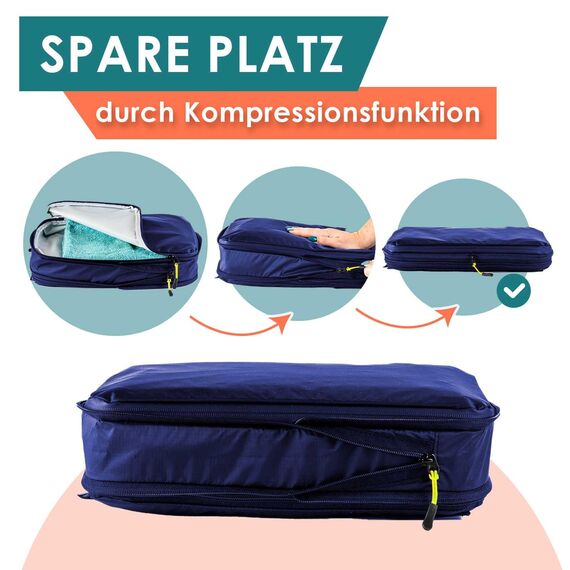 SEESCHWALBE Packing Cubes Compression für Koffer und Rucksack mit Packbeutel | mehr Platz im Koffer oder Backpack durch Kompression | Packwürfel Rucksack für deine Wander Ausrüstung (4-teilig, blau)