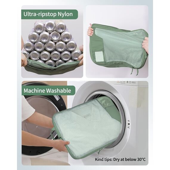 ECOHUB 4-Teilige Kompression Koffer Organizer, Packing Cubes mit Tag, Recycelten Packwürfel Set für Rucksack & Koffer, Maschenverstärkung Packtaschen für Koffer, Reise Organizer, Patent Anhängig(Grün)