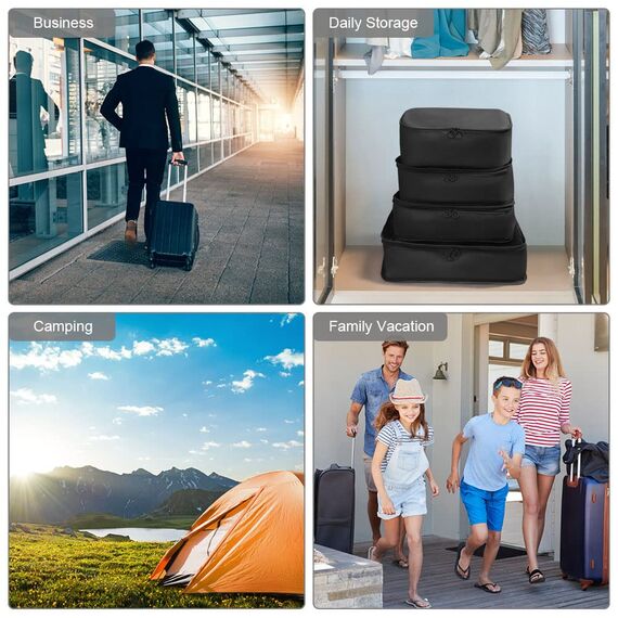 OSDUE Koffer Organizer Set 8-teilig, Packing Cubes, wasserdichte Reise Kleidertaschen, Packtaschen für Koffer, Verpackungswürfel mit Schuhbeutel, USB Kabel Tasche (Schwarz)
