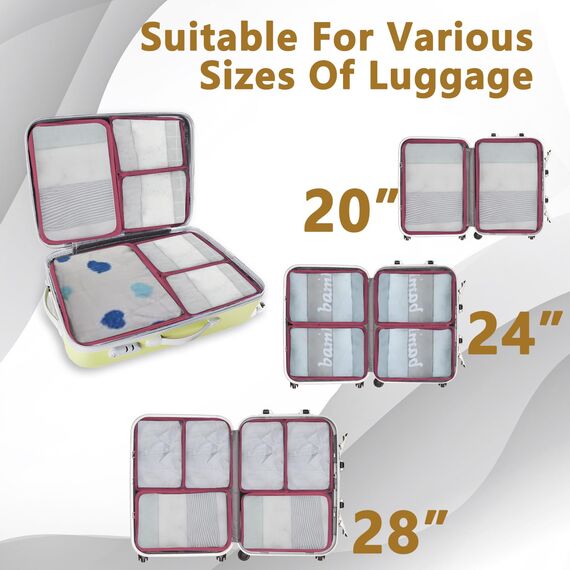 Große Koffer Organizer Set 12-teilig, Wasserdichte Packwürfel, Travel Organizer zum Gepäckpacken, Familienreisen, Aufbewahrung zu Hause Weinrot