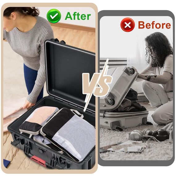 Kixolo 9-teiliges Packing Cubes Compression Set, Koffer Organizer, Packwürfel, Wasserdicht, für Handgepäck, Koffer und Rucksack (Schwarz)