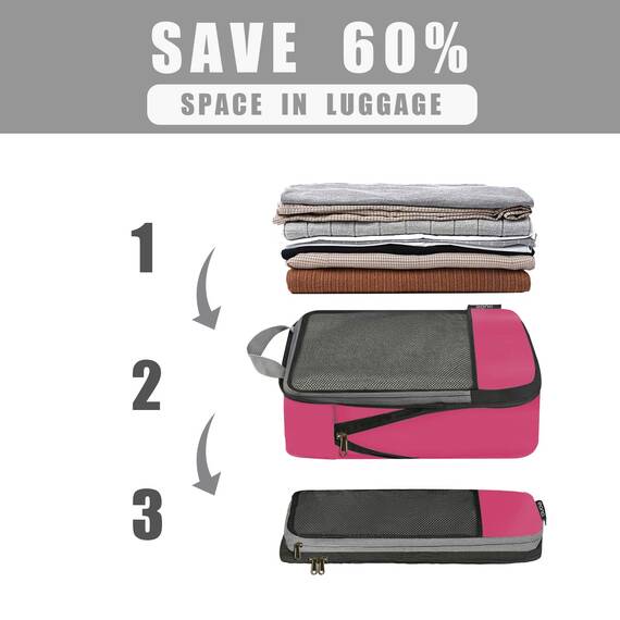 Eono by Amazon - Komprimierbaren Packwürfeln zur Organisation Ihres Reisegepäcks, Compression Packing Cube, Packtaschen Set & Gepäck Organizer für Rucksack & Koffer, Fuchsia, 6-teilig