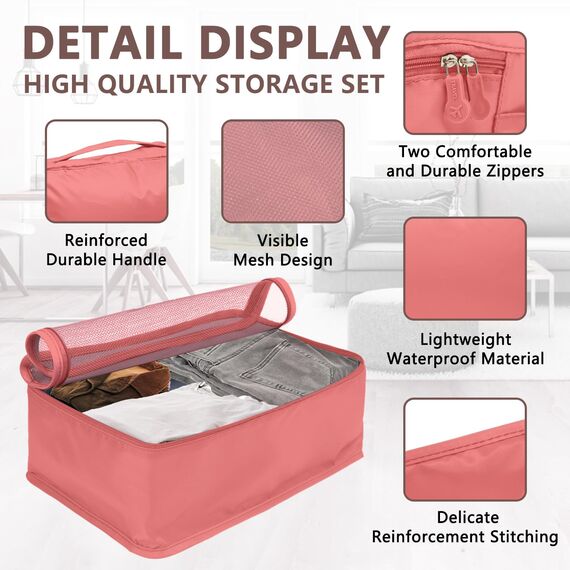 Packing Cubes 12-teilig – Large Suitcase Organizer – Koffer Organizer & Packtaschen für Koffer – in verschiedenen Größen & Farben (12, Knalliges Pink)