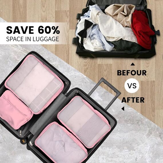 Packing Cubes 12-teilig – Large Suitcase Organizer – Koffer Organizer & Packtaschen für Koffer – in verschiedenen Größen & Farben (12, Pink)