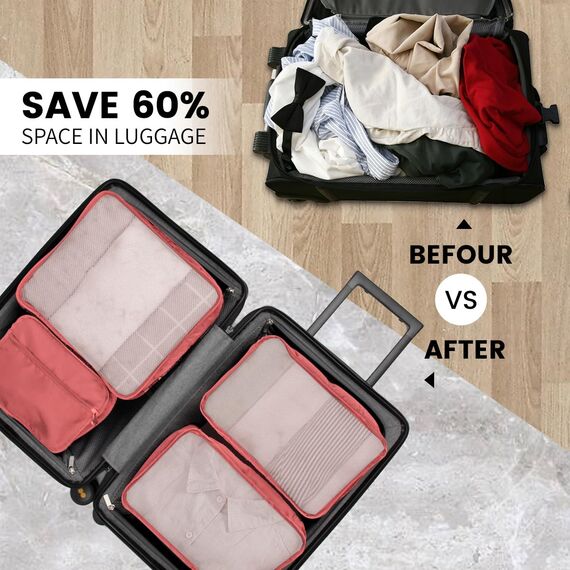 Packing Cubes 12-teilig – Large Suitcase Organizer – Koffer Organizer & Packtaschen für Koffer – in verschiedenen Größen & Farben (12, Knalliges Pink)