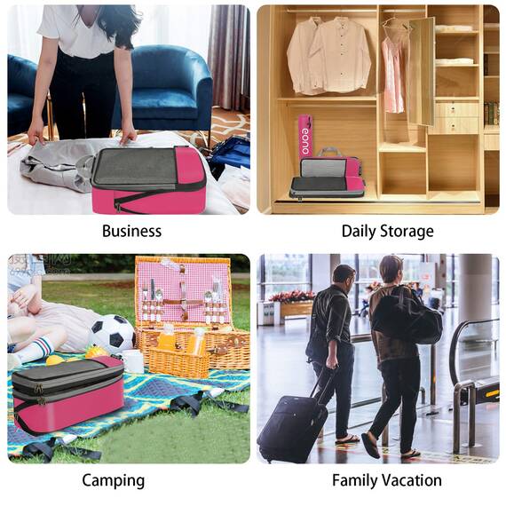 Eono by Amazon - Komprimierbaren Packwürfeln zur Organisation Ihres Reisegepäcks, Compression Packing Cube, Packtaschen Set & Gepäck Organizer für Rucksack & Koffer, Fuchsia, 6-teilig