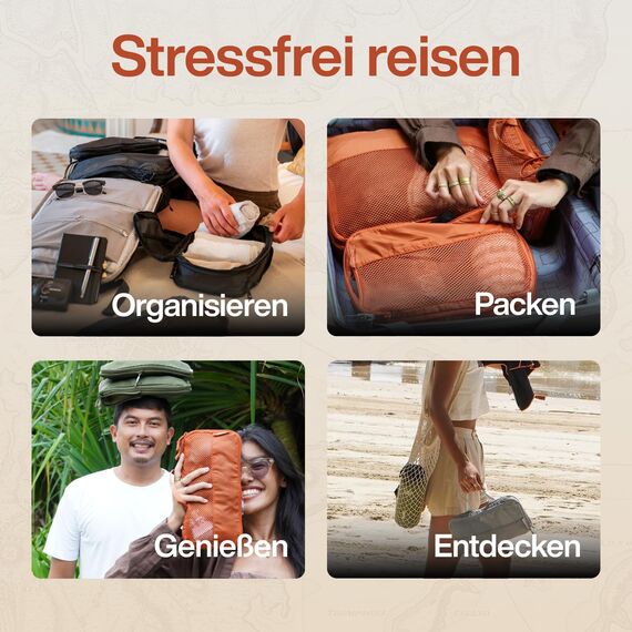 TRAVEL DUDE Packwürfel Set mit Kompression aus recycelten Plastikflaschen, Leichte Packing Cubes, Packtaschen Set für Rucksack und als Koffer Organizer, Zubehör (Stahlblau, 4-teiliges Set)