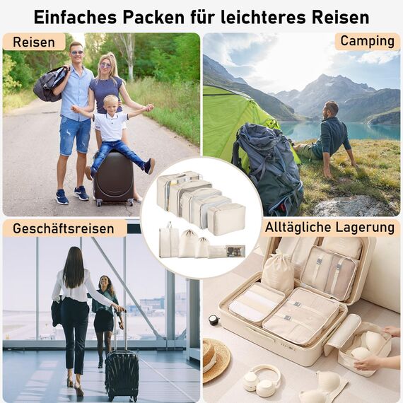 MOFELON Koffer Organizer Set, 10 Stück Packing Cubes, Kofferorganizer Packtaschen Set, Travel Packwürfel mit Kleidertaschen Schuhbeutel, Reise Gadgets-Beige