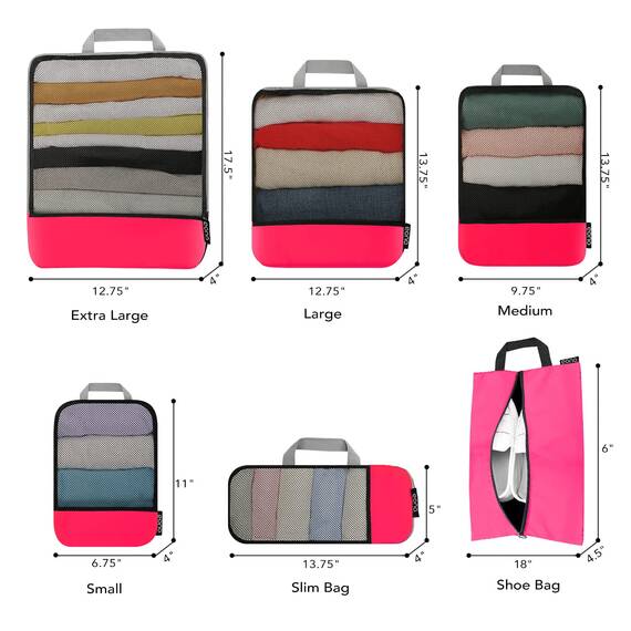 Eono by Amazon - Komprimierbaren Packwürfeln zur Organisation Ihres Reisegepäcks, Compression Packing Cube, Packtaschen Set & Gepäck Organizer für Rucksack & Koffer, Fuchsia, 6-teilig