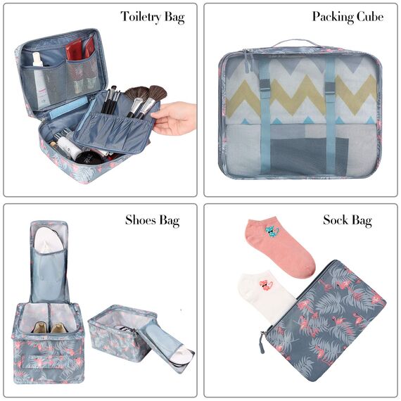 BAGAIL 8 Teilige Packwürfel, Kleidertaschen, Packing Cubes, Verpackungswürfel, Packtaschen Set für Urlaub und Reisen, Kofferorganizer Reise Würfel, Ordnungssystem für Koffer