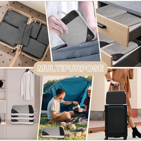 Kixolo 9-teiliges Packing Cubes Compression Set, Koffer Organizer, Packwürfel, Wasserdicht, für Handgepäck, Koffer und Rucksack (Schwarz)