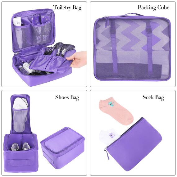 BAGAIL 8 Teilige Packwürfel, Kleidertaschen, Packing Cubes, Verpackungswürfel, Packtaschen Set für Urlaub und Reisen, Kofferorganizer Reise Würfel, Ordnungssystem für Koffer
