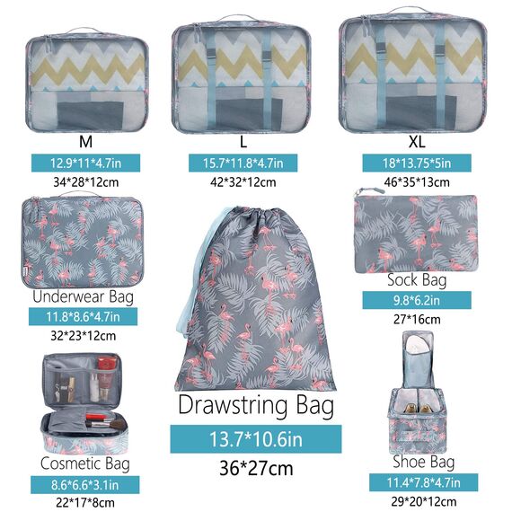 BAGAIL 8 Teilige Packwürfel, Kleidertaschen, Packing Cubes, Verpackungswürfel, Packtaschen Set für Urlaub und Reisen, Kofferorganizer Reise Würfel, Ordnungssystem für Koffer