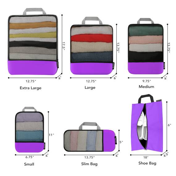 Eono by Amazon - Komprimierbaren Packwürfeln zur Organisation Ihres Reisegepäcks, Compression Packing Cube, Packtaschen Set & Gepäck Organizer für Rucksack & Koffer, Lila, 6-teilig