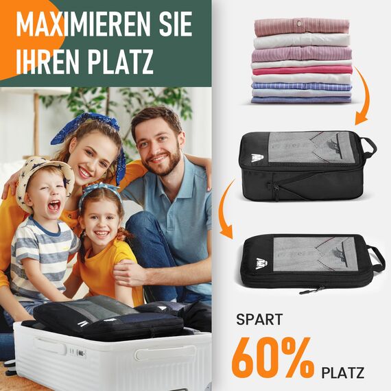 8 Teilige Compression Packing Cubes, Koffer Organizer Kompression PackwüRfel Packtaschen FüR Backpack Rucksack Reisen Organizer Schwarz