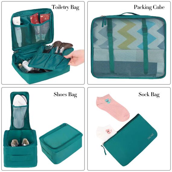 BAGAIL 8 Teilige Packwürfel, Kleidertaschen, Packing Cubes, Verpackungswürfel, Packtaschen Set für Urlaub und Reisen, Kofferorganizer Reise Würfel, Ordnungssystem für Koffer