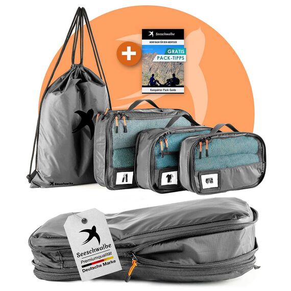 Packing Cubes Set für Koffer und Rucksack - mehr Platz im Gepäck durch Kompression - Packtaschen für Koffer als Dein Travel Organizer fürs Backpacking und Reisen (4-teilig, grau)