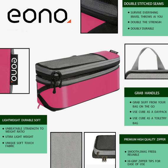 Eono by Amazon - Komprimierbaren Packwürfeln zur Organisation Ihres Reisegepäcks, Compression Packing Cube, Packtaschen Set & Gepäck Organizer für Rucksack & Koffer, Fuchsia, 6-teilig