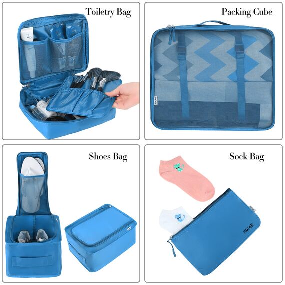 BAGAIL 8 Teilige Packwürfel, Kleidertaschen, Packing Cubes, Verpackungswürfel, Packtaschen Set für Urlaub und Reisen, Kofferorganizer Reise Würfel, Ordnungssystem für Koffer