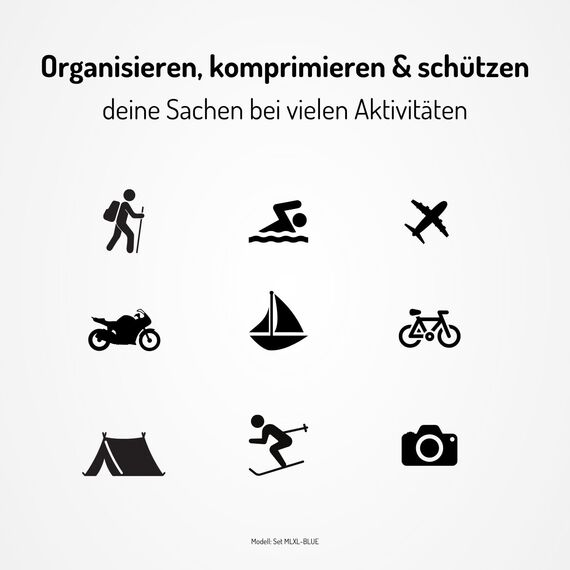 NORDKAMM® Profi-Packtaschen mit Kompression, Ultraleichtes Koffer-Organizer Set, Packing Cubes aus wasserdichtem Stoff, Packwürfel, Packing Cubes Compression