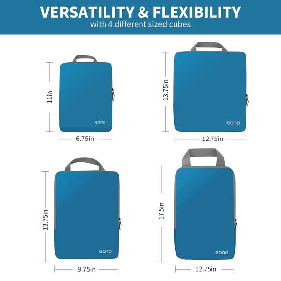 Eono by Amazon - Komprimierbaren Packwürfeln zur Organisation Ihres Reisegepäcks, Compression Packing Cube, Packtaschen Set & Gepäck Organizer für Rucksack & Koffer, Dunkelblau, 4-teilig