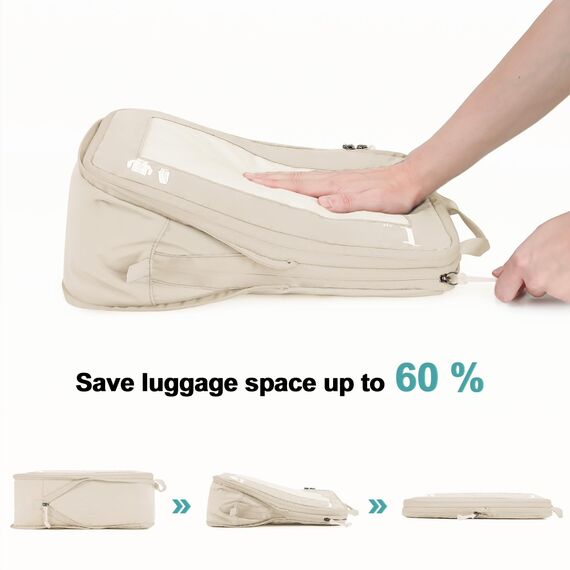 ECOHUB 5 Teilige Kompression Koffer Organizer Set für Rucksack Compression Packing Cubes Packwürfel Kofferorganizer Packtaschen Kleidertaschen für Koffer Reiseorganizer(Beige)