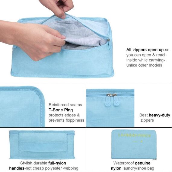 Vicloon Koffer Organizer, 8-in-1-Set Gepäck Organizer, wasserdichte Reise Kleidertaschen umfassen 2 Schuhbeutel, 3 Packwürfel und 3 Aufbewahrungsbeutel, für Kleidung Schuhe Kosmetik - Koreanisch Blau