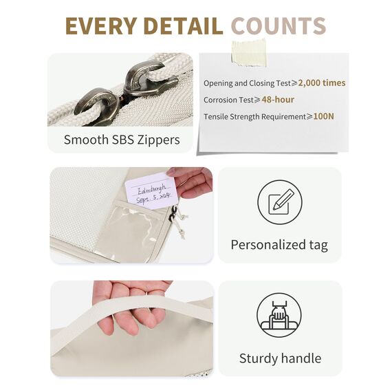 ECOHUB Koffer Organizer Set, 6-teilige Packing Cubes mit ID-Tag, Recycelte Packwürfel für Reisen, Leichte Packtaschen für Koffer, Atmungsaktiver Travel Rucksack Organizer, Patent anhängig(Beige)