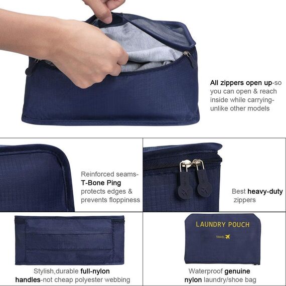 Vicloon Koffer Organizer, 8-in-1-Set Gepäck Organizer, wasserdichte Reise Kleidertaschen umfassen 2 Schuhbeutel, 3 Packwürfel und 3 Aufbewahrungsbeutel, für Kleidung Schuhe Kosmetik - Dunkelblau