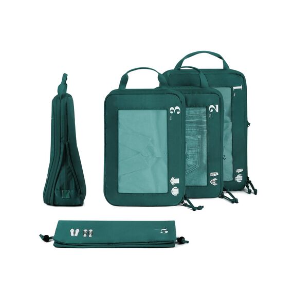 ECOHUB 5 Teilige Kompression Koffer Organizer Set für Rucksack Compression Packing Cubes Packwürfel Kofferorganizer Packtaschen Kleidertaschen für Koffer Reiseorganizer(Dunkles Grün)