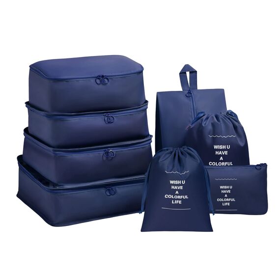 OSDUE Koffer Organizer Set 8-teilig, Packing Cubes, Wasserdichte Reise Kleidertaschen, Packtaschen für koffer, Verpackungswürfel mit Schuhbeutel, USB Kabel Tasche (Navy Blau)