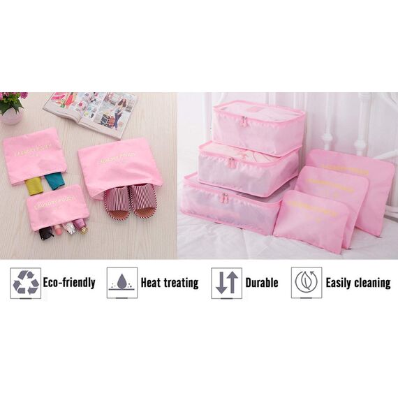 Vicloon Koffer Organizer, 8-in-1-Set Gepäck Organizer, Wasserdichte Reise Kleidertaschen umfassen 2 Schuhbeutel, 3 Packwürfel und 3 Aufbewahrungsbeutel, für Kleidung Schuhe Unterwäsche Kosmetik - Rosa