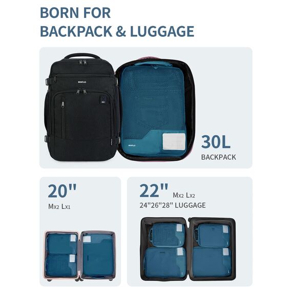 ECOHUB 4-Teilige Kompression Koffer Organizer, Packing Cubes mit Tag, Recycelten Packwürfel Set für Rucksack & Koffer, Maschenverstärkung Packtaschen für Koffer, Reise Organizer, Patent Anhängig(Blau)