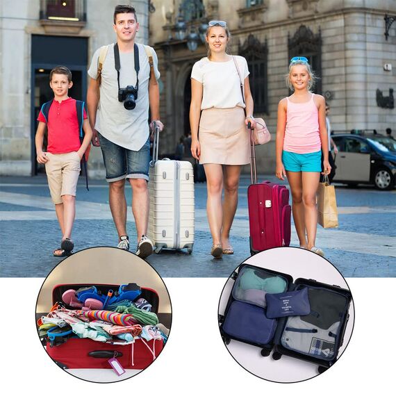 OSDUE Koffer Organizer Set 8-teilig, Packing Cubes, Wasserdichte Reise Kleidertaschen, Packtaschen für koffer, Verpackungswürfel mit Schuhbeutel, USB Kabel Tasche (Navy Blau)
