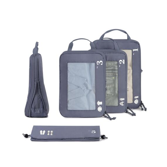 ECOHUB 5 Teilige Kompression Koffer Organizer Set für Rucksack Compression Packing Cubes Packwürfel Kofferorganizer Packtaschen Kleidertaschen für Koffer Reiseorganizer(Dunkles Grau)