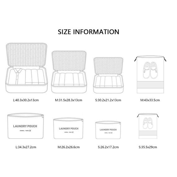 Vicloon Koffer Organizer, 8-in-1-Set Gepäck Organizer, wasserdichte Reise Kleidertaschen umfassen 2 Schuhbeutel, 3 Packwürfel und 3 Aufbewahrungsbeutel, für Kleidung Schuhe Kosmetik - Hellblau