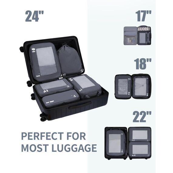 ECOHUB 5 Teilige Kompression Koffer Organizer Set für Rucksack Compression Packing Cubes Packwürfel Kofferorganizer Packtaschen Kleidertaschen für Koffer Reiseorganizer(Dunkles Grau)