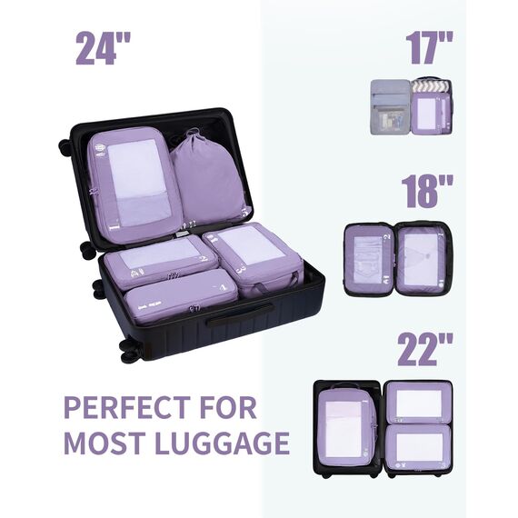 ECOHUB 5 Teilige Kompression Koffer Organizer Set für Rucksack Compression Packing Cubes Packwürfel Kofferorganizer Packtaschen Kleidertaschen für Koffer Reiseorganizer(Helles Violett)